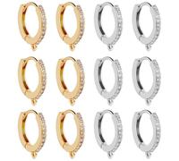 Beebeecraft 1 Scatola 12 Pezzi Ganci A Leva Rotondi Ottone Placcato Oro e Platino Orecchini A Cerchio Huggie con Zirconi Cubici 2 Colori Cerchi per Orecchie Francesi con Anello per Creazione di