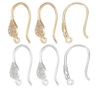 Beebeecraft 1 Scatola 12 Pezzi Ganci per Orecchini Ottone Placcato Oro 18K e Ottone Placcato Platino Ganci per Orecchini A Goccia con Zirconi Cubici Filo per Orecchio Francese in 2 Colori con Anelli