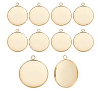 Beebeecraft 1 scatola 14 pezzi 30mm Vassoio Pendente Castone Vuoto Vero Oro 24K Placcato 304 impostazioni Pendente Castone Cabochon In Acciaio Inossidabile per La Creazione di Gioielli