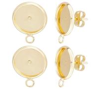 Beebeecraft 1 Scatola 16 Pezzi 12 mm Cabochon per Orecchini Grezzi 24k Placcato Oro Piatto Rotondo con Lunetta Vassoio Post Cup Orecchini con 20 Pezzi Dadi per L'Orecchio per Gioielli Fai da