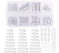 Beebeecraft 1 Scatola 160 Pezzi 8 Stili Kit di Chiusure Scorrevoli 304 terminali per Cordino Scorrevole in Tubo di Acciaio Inossidabile da 10/13/16/20/25mm con Chiusura A Moschettone Prolunga Catena