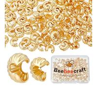 Beebeecraft 1 Scatola 160 Pezzi Copriperline A Crimpare Placcati In Oro 18K 2 Dimensioni Mezze Tonde Aperte Perline A Crimpare Punta Estremità 4//5.5mm per Creazione di Gioielli Fai Da Te