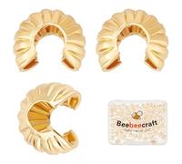 Beebeecraft 1 Scatola 160 Pezzi di Perline A Cricchetto da 5.5mm in Vero Ottone Placcato Oro 18K Perline A Cricchetto Semicircolari Aperte Coprinodi Tappi per Punte Piccole per Fai da Te Creazioni di