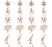 Beebeecraft 1 Scatola 20 Pezzi 5 Stili Ciondoli Fiore Micro Pave Clear Cubic Zirconia Ciondoli Foglia e Ramo Ciondoli per Creazione Gioielli Orecchini Bracciale Collane