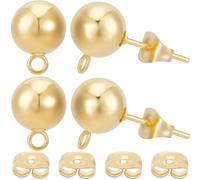 Beebeecraft 1 Scatola 20 Pezzi 8mm Orecchini A Bottone Rotondi Orecchini A Bottone In Acciaio Inossidabile Placcato Oro 24K con Orecchini Ad Anello Componente per Creazione di Gioielli Fai Da Te