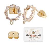 Beebeecraft 1 Scatola 20 Pezzi Cerchio Cerchio Strass Borchie Trovare 18K Placcato Oro Cubic Zirconia Anelli Orizzontali Borchie Perni Accessori con Dadi per Orecchie A Frizione per Orecchino