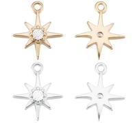 Beebeecraft 1 scatola 20 pezzi Ciondoli A Forma di Stella Polare In Ottone Placcato Oro 18K e Platino con Zirconi Cubici Micro Pavé Pentagramma Ciondolo Piccole Stelle Ciondoli per La Creazione