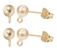 Beebeecraft 1 Scatola 20 Pezzi Componenti per Orecchini A Bottone A Sfera In Ottone Placcato Oro 18K Testurizzato Rotondo Perno per Orecchio Componenti Ad Anello con Dadi per Le Orecchie