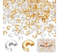 Beebeecraft 1 scatola 200 pezzi Piccole Coperture per Perline A Crimpare 24K Oro e 925 argento Sterling Placcato 5x5mm Aperto Semicircolare Nodo di Crimpatura Copertura Distanziatore Perline Punte