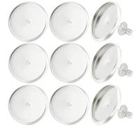 Beebeecraft 1 Scatola 20pcs Cabochon Orecchini Vuoti Placcati Argento Sterling Lunetta Rotonda Piatta 14mm Vassoio Post Coppa Perno Orecchini Scoperte Con 20pcs Orecchie Dadi Per Fai Da Te