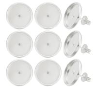 Beebeecraft 1 Scatola 20pcs Cabochon Orecchini Vuoti Placcati Argento Sterling Lunetta Rotonda Piatta 12mm Vassoio Post Coppa Perno Orecchini Scoperte Con 20pcs Orecchie Dadi Per Fai Da Te