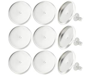 Beebeecraft 1 Scatola 20pcs Cabochon Orecchini Vuoti Placcati Argento Sterling Lunetta Rotonda Piatta 14mm Vassoio Post Coppa Perno Orecchini Scoperte Con 20pcs Orecchie Dadi Per Fai Da Te