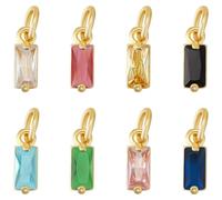 Beebeecraft 1 scatola 24 pezzi 8 colori Ciondoli In Zirconia Cubica Ciondoli In Ottone Placcato Oro 18K Rettangolari con Strass con Anello di Congiunzione per La Creazione di Gioielli Fai Da Te
