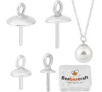 Beebeecraft 1 scatola 24 pezzi Perni per Oc Cappucci per Cauzione 925 argento Sterling 4 dimensioni Tazza di Perle Cauzione Pendenti per Perline Semiforate Creazione di Gioielli Fai Da Te