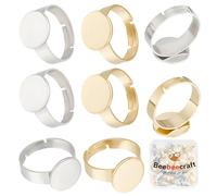 Beebeecraft 1 Scatola 30 Pezzi 2 Colori 12mm Anelli Vuoti Basi in Acciaio Inossidabile Placcato in Oro 24K Anello Piattino Regolabile per Cabochon Anelli Fai-da-Te Cornici Rotondi per Gioielli