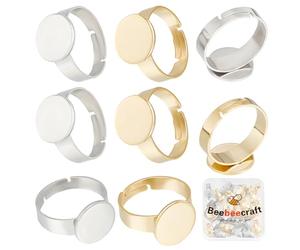 Beebeecraft 1 Scatola 30 Pezzi 2 Colori 12mm Anelli Vuoti Basi in Acciaio Inossidabile Placcato in Oro 24K Anello Piattino Regolabile per Cabochon Anelli Fai-da-Te Cornici Rotondi per Gioielli