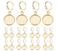 Beebeecraft 1 Scatola 30 Pezzi Accessori per Orecchini A Monachella Ottone Placcato Oro 18K Fili per Orecchie Francesi Ganci Piatti Rotondi con Lunetta Vassoi Base per Orecchini Cabochon Impostazioni