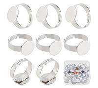 Beebeecraft 1 Scatola 30 Pezzi Anelli Vuoti 12 mm Regolabile Piatto Anello Base Vuoto Anelli di Barretta Impostazioni Base Rotonda Pad Anelli Vassoi(Colore Argento)