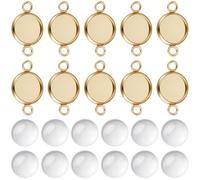 Beebeecraft 1 Scatola 30 Pezzi Connettore Cabochon Vassoio in Acciaio Inossidabile Placcato Oro 24K Maglie Rotonde Vuote per Ciondoli Vassoio con Doppi Anelli Cabochon in Vetro Trasparente per La