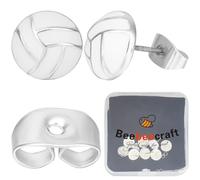 Beebeecraft 1 scatola 4 paia di Orecchini A Bottone A Forma di Palla Sportiva 925 orecchini A Bottone In Argento Sterling A Forma di Pallavolo con Astucci In Velluto per Donne e Uomini
