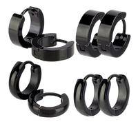 Beebeecraft 1 Scatola 4 Paia Orecchini Huggie Neri Metallo 304 Acciaio Inossidabile Piercing Chirurgici Anello Rotondo Infinito Piccolo Nero Gratuito Cerniera Dormiente Piccolo Cerchio Orecchino