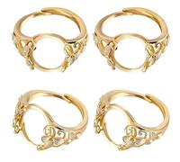 Beebeecraft 1 Scatola 4 Pezzi Base per Anello Vuoto Placcato Oro 24K Fiore Piatto Rotondo Pad Anello con Punta Regolabile con Vassoio Ovale per Creazione di Anelli di Gioielli Fai da Te