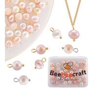Beebeecraft 1 Scatola 40 Pezzi 2 Colori Misti Perle Ovali Ciondoli Pendenti Coltivati Naturali d'Acqua Dolce con Perni A Testa Sferica in Ottone Dorato per Braccialetti Collane Creazione