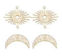 Beebeecraft 1 Scatola 40 Pezzi 2 Stili Ciondoli Connettore Sole e Luna Maglie Ciondolo Placcato Oro 24K per Creazione Gioielli Orecchini Bracciale Collane