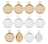 Beebeecraft 1 scatola 40 pezzi Ciondolo Rotondo Piatto 24K Oro e Argento Sterling Placcato 304 acciaio Inossidabile 12mm Impostazioni Cabochon Pendente per La Creazione di Gioielli Cameo Foto