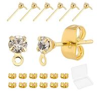 Beebeecraft 1 scatola 40 pz 18 k Placcato Oro Reale Orecchini con Perno Rotondo Cubic Zirconia Risultati Dell'Orecchino con Anello per Le Donne Ragazza Creazione di Gioielli Fai Da Te Artigianato