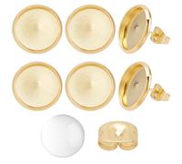 Beebeecraft 1 scatola 40 set di Orecchini A Bottone Cabochon In Acciaio Inossidabile Placcato Oro 18K Orecchini A Bottone Piatti e Rotondi Vuoti con Dadi per Orecchini per La Creazione di Gioielli