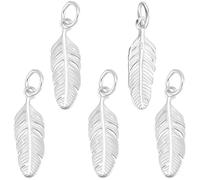 Beebeecraft 1 scatola 5 pezzi 925 ciondoli In Argento Sterling A Forma di Piuma In Stile Tibetano Antico Mini Ciondolo A Forma di Piuma con Panno per Lucidatura per La Creazione di Gioielli Ciondoli