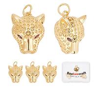 Beebeecraft 1 Scatola 5 Pz Ciondoli Leopardo Ottone Placcato Oro 18K Ciondoli Animali Tridimensionali Zirconia Cubica Ciondolo con Anello di Salto per Collane Bracciale Creazione di
