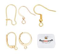 Beebeecraft 1 Scatola 50 Pezzi 5 Ganci per Orecchini Stile con Foro Passante Kit per La Creazione di Orecchini Placcati in Oro 18K Leverback Huggies Earwire per La Creazione di Orecchini di Gioielli