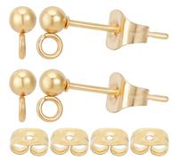 Beebeecraft 1 Scatola 50 Pezzi Orecchini A Bottone A Sfera Da 3 mm per Creazione di Gioielli Orecchini A Bottone In Acciaio Inossidabile Placcato Oro 24K Gancio per Orecchini con 50 Pezzi Chiusure