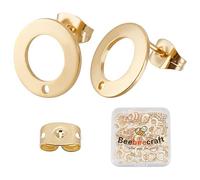 Beebeecraft 1 Scatola 50 Pezzi Orecchini Rotondi Piatti Ciambella in Acciaio Inossidabile Placcato Oro 24K Orecchini A Bottone Vuoti con Foro per Anello e Dadi per Orecchino da Donna Forniture