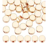Beebeecraft 1 scatola 50 pezzi Perline Tonde e Piatte Ottone Placcato Oro 18K 4mm Piccole Perline Sfuse per Creazione di Gioielli Collana Braccialetto