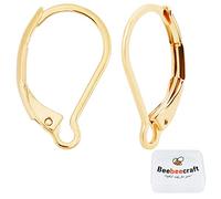 Beebeecraft 1 scatola 50 pezzi Risultati Dell'Orecchino A Leva 24K Placcato Oro Chiusura Ganci per Orecchini 16x10mm Connettore Orecchino A Clip per Filo Orecchio per La Creazione di Gioielli