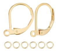 Beebeecraft 1 Scatola 50 Pezzi Risultati per Orecchini A Leva 24K Placcati in Oro 20K Chiusura Ganci per Orecchino Ganci Filo per Orecchino Connettore per Orecchino con (4) Anelli di Salto Aperti