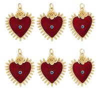 Beebeecraft 1 scatola 6 pezzi Ciondoli Cuore Malocchio Vero Ottone Placcato Oro 18K Zirconi Smalto Rosso Gotico Sacro Amato Ciondoli per La Creazione di Gioielli