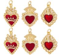 Beebeecraft 1 scatola 6 pezzi Ciondoli Cuore Messicano 18K Ottone Placcato Oro Zirconi Sacri Gotici Ciondoli Amati per La Creazione di Gioielli