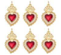 Beebeecraft 1 scatola 6 pezzi Ciondoli Cuore Rosso Sacro Sfuso Ottone Placcato Oro Reale 18K Zirconi Cubici Gotico Antico Dorato Amore Romantico Fascino per Creazione di Gioielli Pendenti Orecni Fai