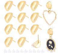 Beebeecraft 1 Scatola 60 Pezzi di Componenti per Orecchini A Goccia Perno per Orecchini in Acciaio Inossidabile Placcato Oro 18K con Foro e 60 Pezzi di Dadi per Orecchini in Plastica Componenti per