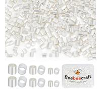 Beebeecraft 1 Scatola 600 Pezzi Perline Tubolari A Crimpare Argento Sterling Placcato 3 Dimensioni Perline Distanziatrici A Colonna con Foro Da 1/2/1.5 mm per Braccialetti Collane Creazione Gioielli