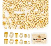 Beebeecraft 1 scatola 600 pezzi Perline Tubolari A Crimpare Placcato Oro 18K Perline Distanziatrici A Colonna In 3 dimensioni con Foro Da 1/2/1.5 mm per Creazione di Gioielli Bracciali Collane