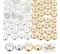 Beebeecraft 1 Scatola 80 Pezzi 2 Colori Perline Piatte Rotonde Distanziatrici Da 6 mm Disco Piatto In Acciaio Inossidabile Placcato Oro 18K Heishi Perline Sfuse per Creazione di Braccialetti Collane