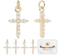 Beebeecraft 1 scatola Da 10 pezzi Ciondolo A Forma di Croce In Zirconia Cubica Dorata con Anello di Congiunzione Ciondolo A Forma di Croce Trasparente In Ottone Placcato Oro 18K per La Creazione di