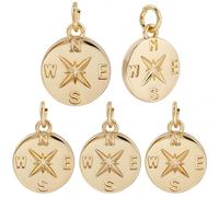 Beebeecraft 1 Scatola da 10 Pezzi con Ciondoli A Forma di Bussola Placcati in Oro 18K con Moneta Rotonda Stella Polare Oceano Mare Bussola per La Creazione di Gioielli Ciondoli Collane e Bracciali