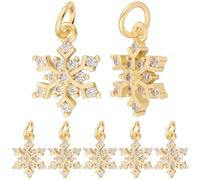 Beebeecraft 1 Scatola da 10 Pezzi di Ciondoli A Forma di Fiocco di Neve in Ottone Placcato Oro 14K con Zirconi Cubici Tema Invernale Natalizio per La Creazione di Gioielli 15x11.5mm