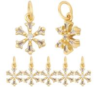 Beebeecraft 1 Scatola da 10 Pezzi di Ciondoli A Forma di Fiocco di Neve Placcati in Oro 18K con Zirconi Cubici e Tema Natalizio Invernale con Anello di Congiunzione per La Creazione di Gioielli